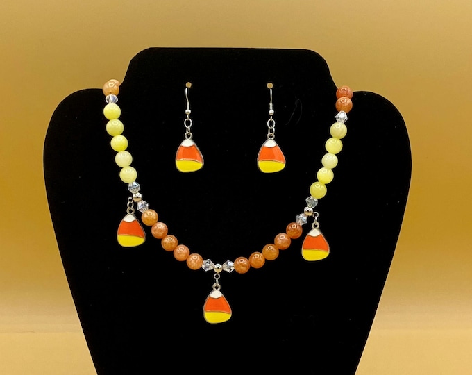 Candy Corn Fall Halloween Necklace Bracelet Earring Set