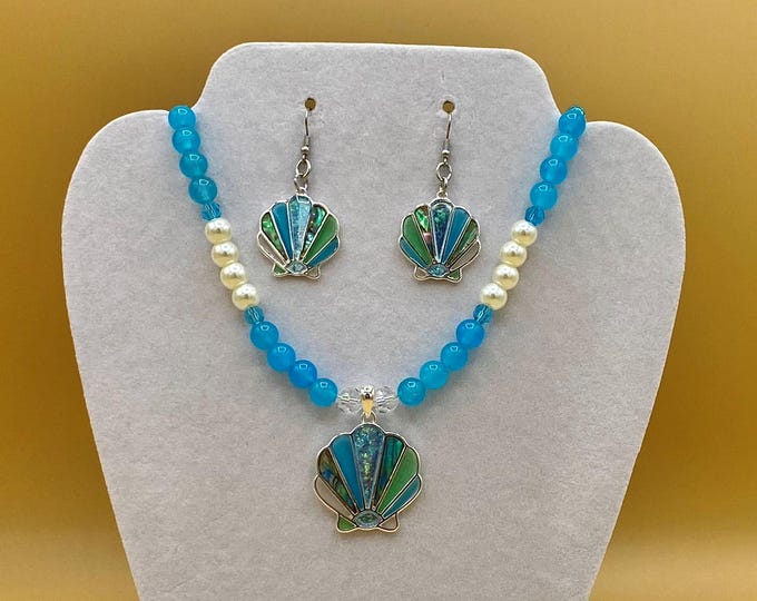 Stain Glass Ocean Sea Shell Necklace & Earring Set with Optional Matching Bracelet