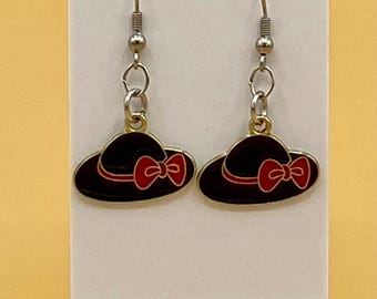 Black Hat with Bow Earrings Stainless Hook