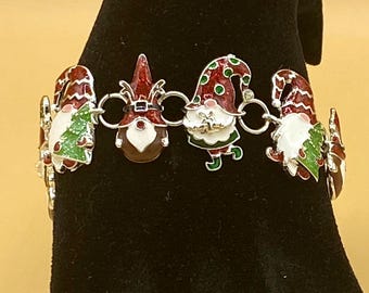 Christmas Enamel Gnomes Bracelet with Magnetic Closure