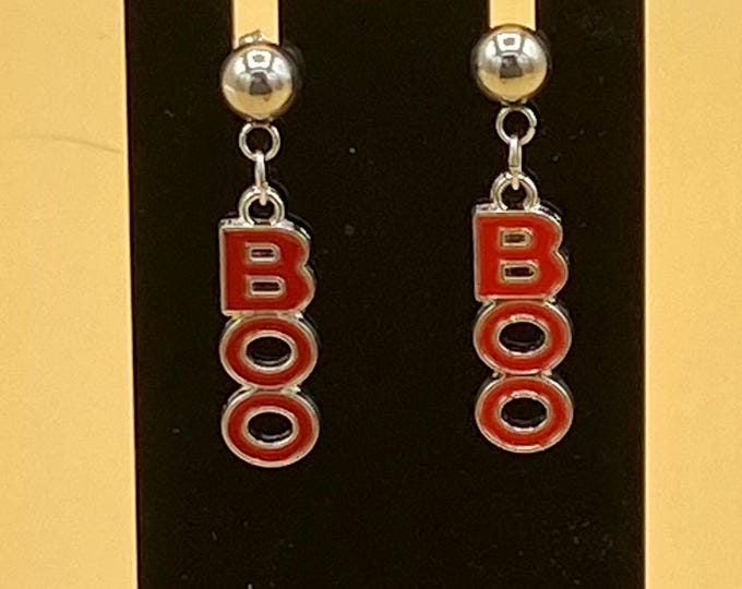 BOO Enamel Stud Earrings Halloween Red