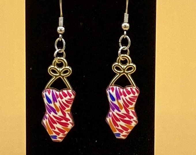 Pink Purple Retro Style Swimsuit Bathing Suit Earrings Stainless Hook