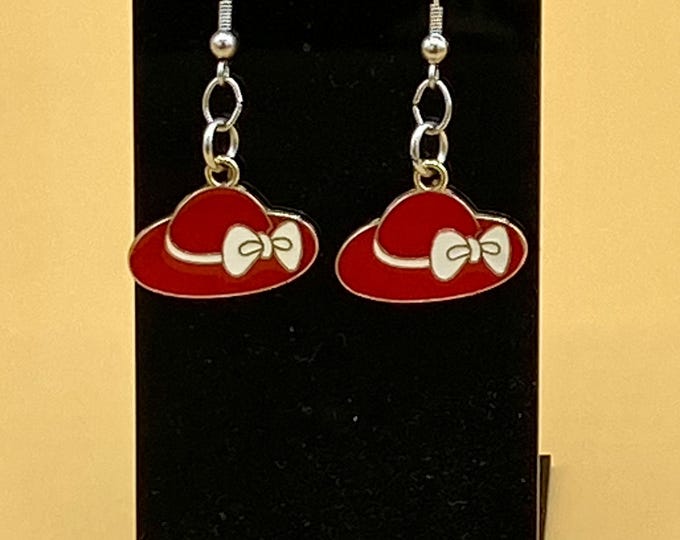 Red Hat with Bow Earrings Stainless Hook