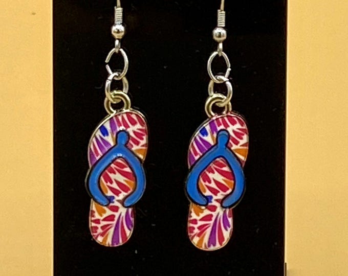 Pink & Blue Flip Flop Earrings Stainless Hook