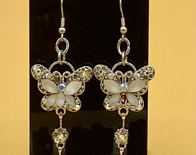 Crystal White Butterfly Earrings Stainless Hook
