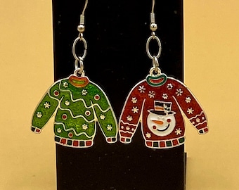 Enamel Ugly Christmas Sweater Earrings Stainless Hook