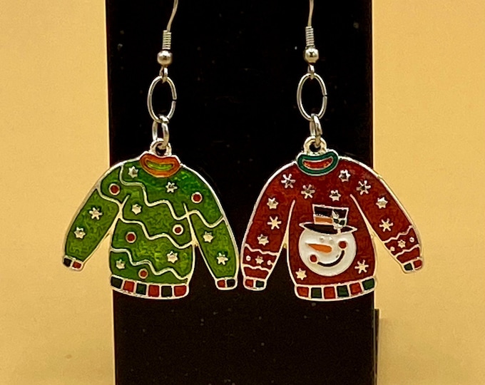 Enamel Ugly Christmas Sweater Earrings Stainless Hook