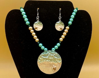 Turtle to Ocean Necklace & Earring Set with Optional Matching Bracelet