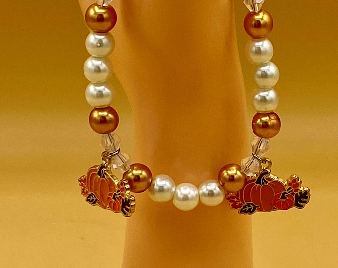 Orange and White Pumpkin Charm Halloween Bracelet Magnetic Closure