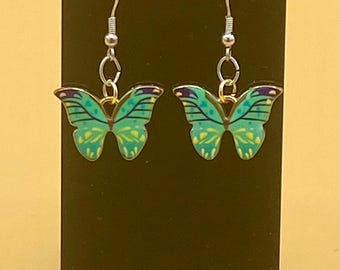 Green Butterfly Earrings Stainless Hook