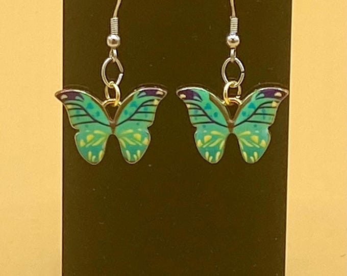 Green Butterfly Earrings Stainless Hook