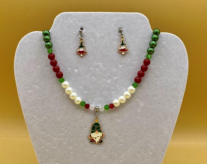 Christmas Gnome Necklace Bracelet Earring Set