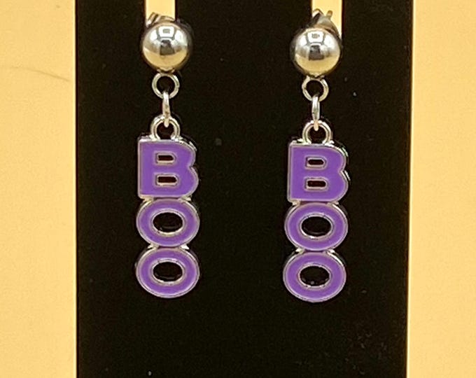 BOO Enamel Stud Earrings Halloween Purple