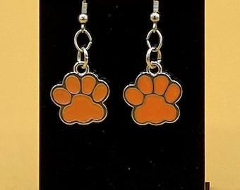 Orange Dog Cat Paw Earrings Stainless Hook