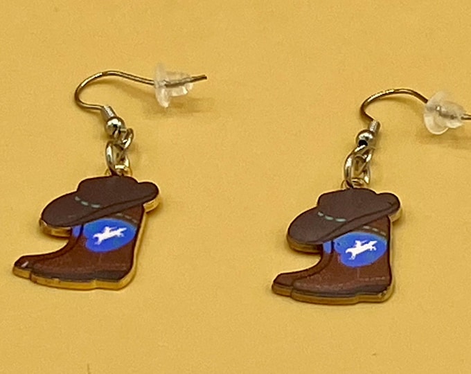 Brown Boots & Cowboy Hat Earrings Stainless Hook