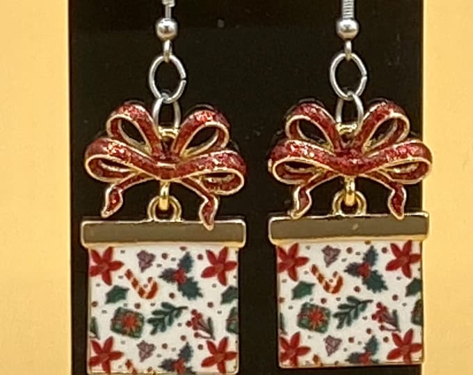Christmas Present Earrings Colorful Enamel
