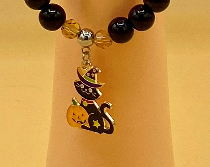Black Cat Charm Halloween Bracelet Magnetic Closure