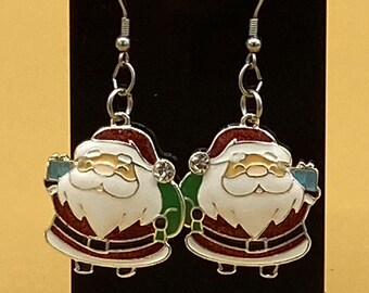 Enamel Christmas Santa Earrings Stainless Hook