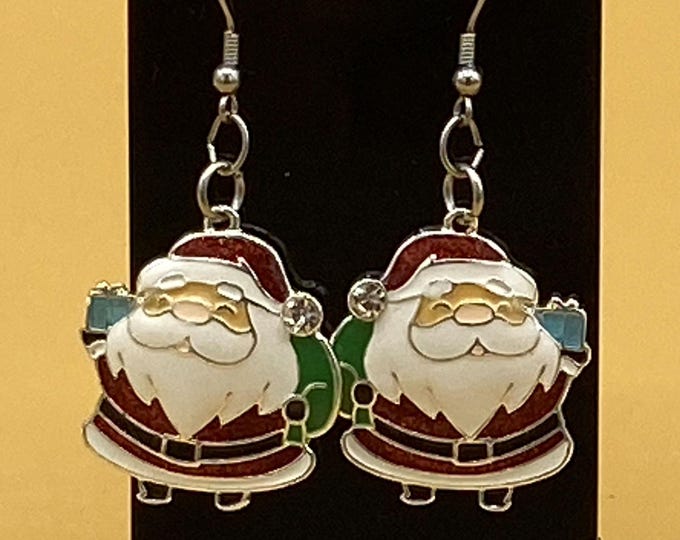 Enamel Christmas Santa Earrings Stainless Hook