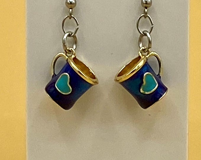 Blue Coffee Mug 3D Earrings Stainless Hook