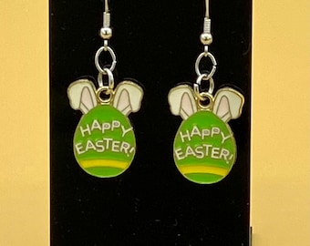 Colorful Easter Day Bunny Egg Earrings Stainless Hook