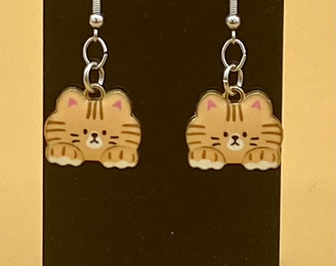 Orange Cat Earrings Stainless Hook