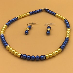 Royal Blue & Yellow Pearl Necklace and Earring Set Plus Size Beaded Crystal Glass Pearls Optional Matching Bracelet image 5