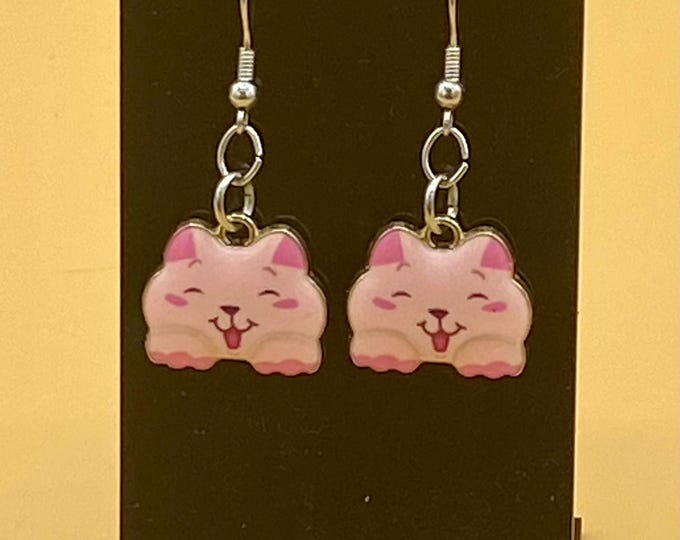 Pink Cat Earrings Stainless Hook