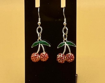Crystal Cherry Earrings Stainless Hook