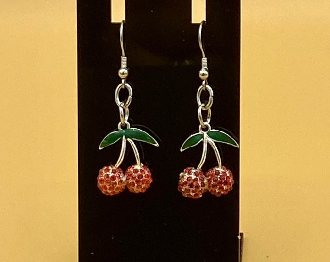 Crystal Cherry Earrings Stainless Hook