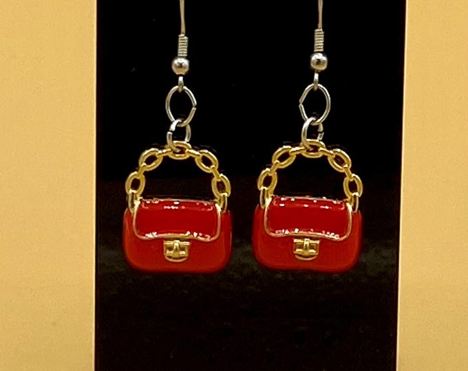 Red Clutch Purse Earrings Stainless Hook