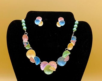 Colorful Style Bib Statement Necklace and Earring Set Optional Matching Magnetic Bracelet