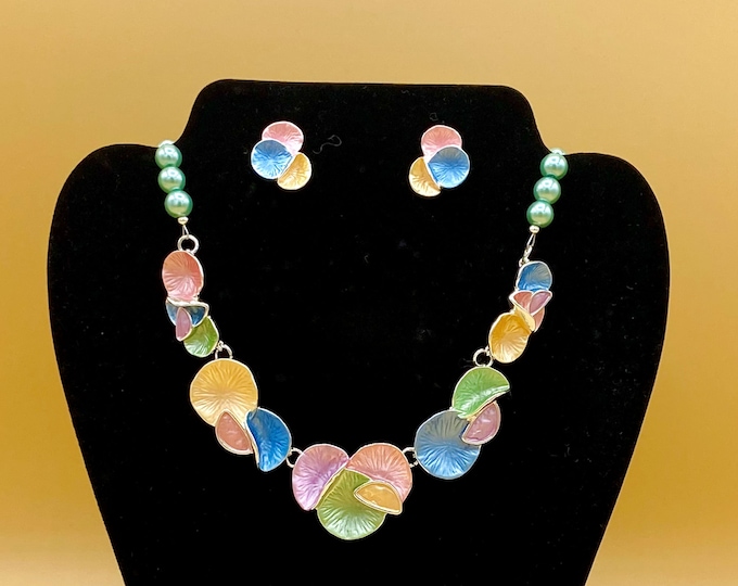 Colorful Style Bib Statement Necklace and Earring Set Optional Matching Magnetic Bracelet
