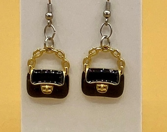 Black Clutch Purse Earrings Stainless Hook