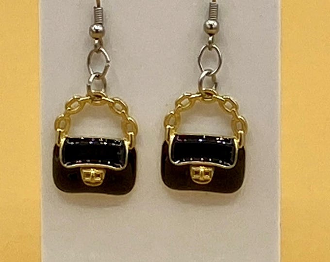 Black Clutch Purse Earrings Stainless Hook