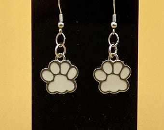 White Dog Cat Paw Earrings Stainless Hook
