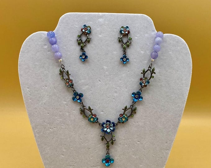 Delicate Blue Flower Necklace, Earring & Bracelet Set - Plus Size