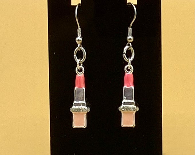 Retro Pink Lipstick Earrings Stainless Hook