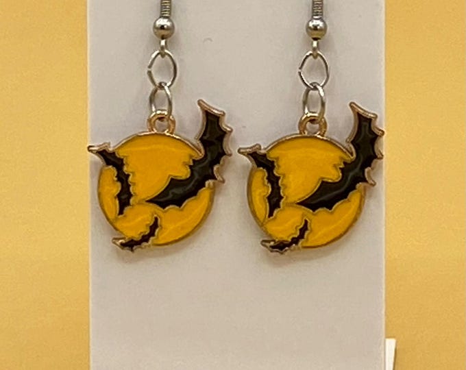 Bats Yellow Moon Earrings Stainless Wire