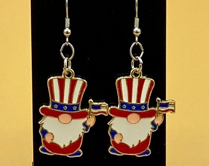 Patriotic 4th of July Gnome Earrings Stainless Hook
