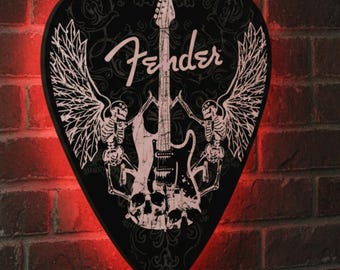 Fender Guitar Pick Neon Light Sign, Guitar Pick Wall Decor, Fender Guitar Accessories Sign, Guitar Player Gift Light Up Sign