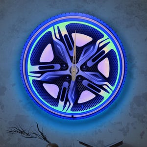 Orologio da parete a LED a forma di ruota d'auto, decorazione da parete illuminata per garage, orologio da parete illuminato in acrilico, orologio da parete moderno, orologio al neon unico, orologio da caverna per uomini