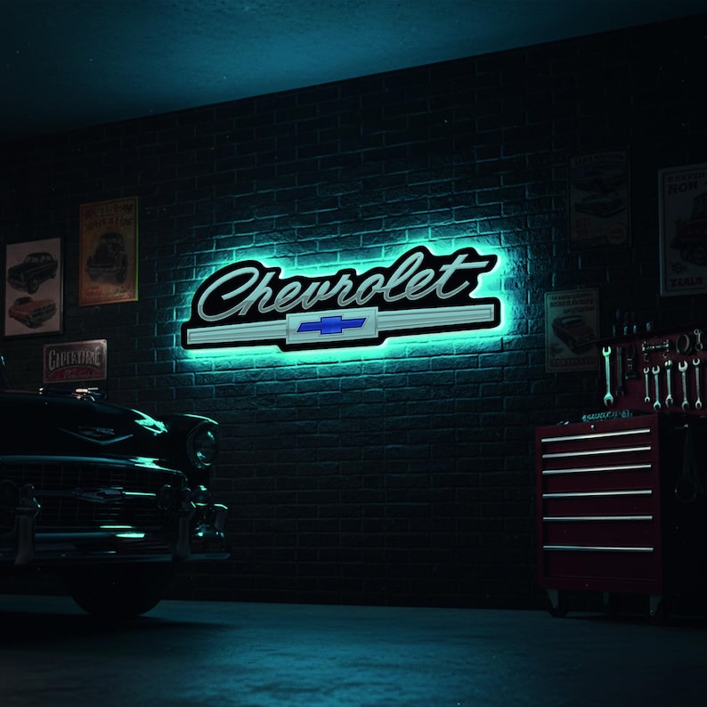 Chevy Led Sign Chevrolet Garage Wall Sign, Chevy LED Sign for Bar, Chevy Wall Decor ...