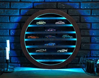 Toy car display shelf with led, Toy car storage wall mount, Led display case, Toy car garage, Toy car rack,Lighted display case for toy cars