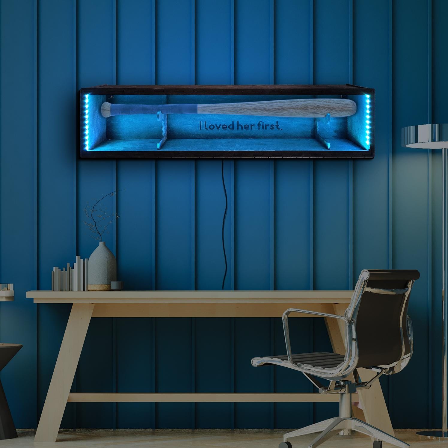 Baseball bat LED wall display case, Custom bat holder with light, Baseball bat wall mount shelf, Sports bat shadowbox with LED lighting