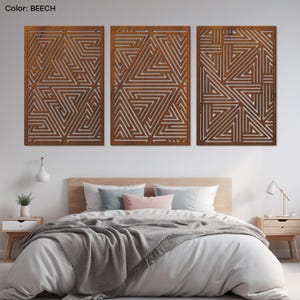 Geometric wood wall art set, Set of 3 wood wall art large, Geometric wood art panels, Geometric wood wall decor, Abstract wood panel