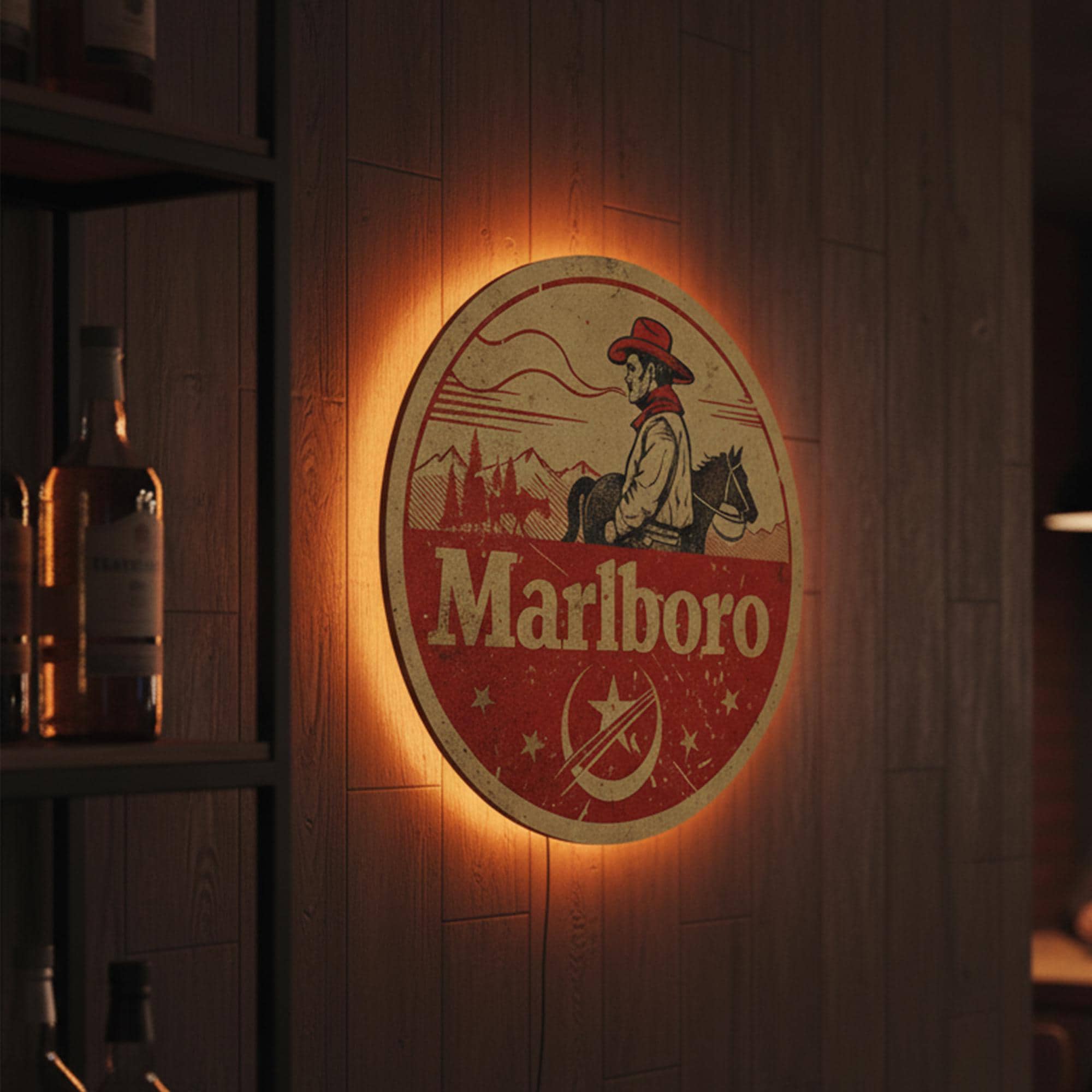 Vintage Marlboro Sign, Marlboro Cowboy Wall Art, Western Bar Sign