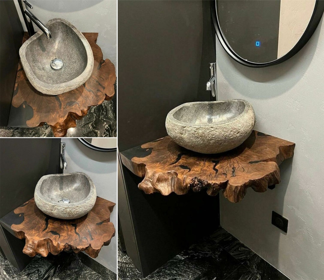 Bathroom Countertop Shelf, Live Edge Bathroom Counter, Rustic Floating Corner Shelves, Live Edge ...