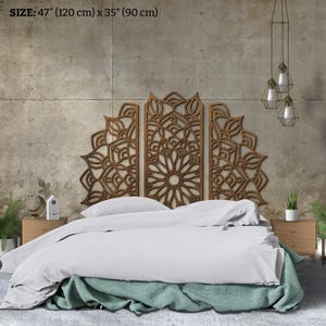 Cabecero de cama con mandala, cabecero de cama de madera, cabecero boho, cabecero de cama tamaño queen, arte mural de madera con mandala, panel de madera cortado con láser, cabecero de cama