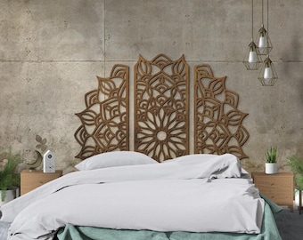 Mandala headboard king, King headboard wood, Boho headboard, Queen headboard, Mandala wood wall art, Laser cut wood panel, Bed headboard